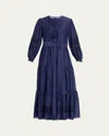 Kobi Halperin Shanice Tiered Floral-embroidered Maxi Dress In Indigo