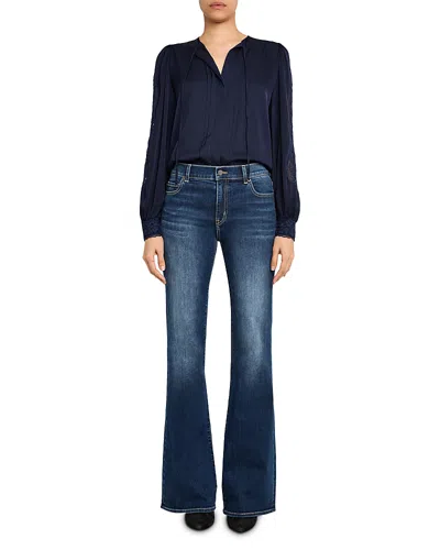 Kobi Halperin Shay Silk Stretch Lace Panel Blouse In Blue