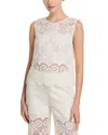 Kobi Halperin Shelly Scalloped Pixel Floral Lace Blouse In White