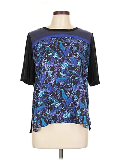 Pre-owned Kobi Halperin Short Sleeve Silk Top Blue Crew Neck Tops