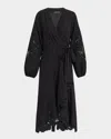 Kobi Halperin Sigal Embroidered Lace-inset Midi Wrap Dress In Black