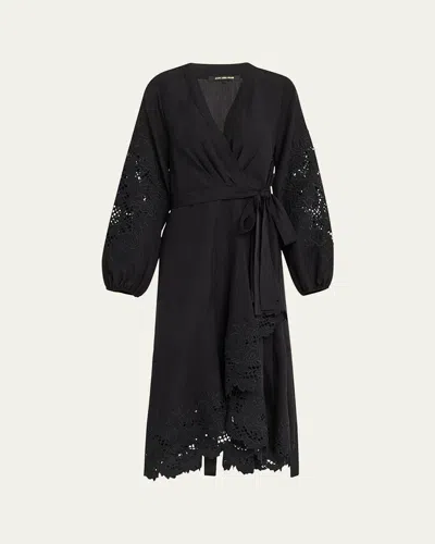 KOBI HALPERIN SIGAL EMBROIDERED LACE-INSET MIDI WRAP DRESS