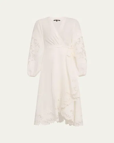 KOBI HALPERIN SIGAL EMBROIDERED LACE-INSET MIDI WRAP DRESS