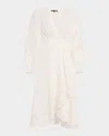 Kobi Halperin Sigal Embroidered Lace-inset Midi Wrap Dress In White