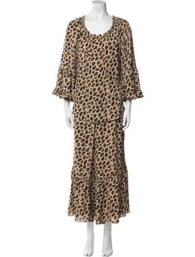 Pre-owned Kobi Halperin Silk Animal Print Dress Set In Neutral