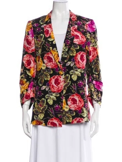 Pre-owned Kobi Halperin Silk Floral Print Blazer In Black