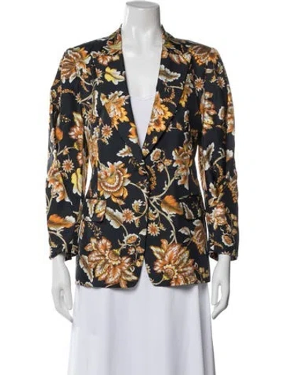 Pre-owned Kobi Halperin Silk Floral Print Blazer In Blue
