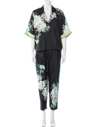 Pre-owned Kobi Halperin Silk Floral Print Pant Set In Blue