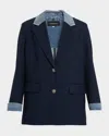 Kobi Halperin Silva Single-breasted Mixed Media Jacket In Blue