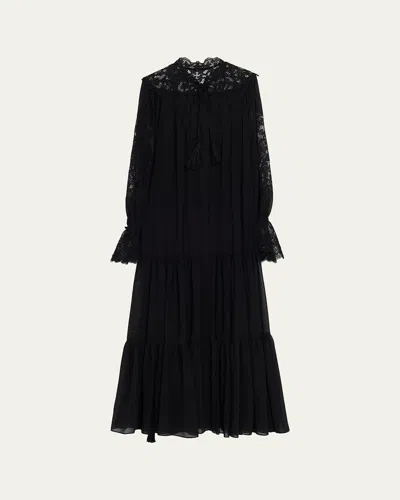 Kobi Halperin Skye Tiered Lace-inset Maxi Dress In Black