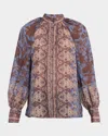 Kobi Halperin Solace Ruched Floral-print Blouse In Blue