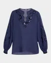 Kobi Halperin Soraya Sequin Embroidered Linen Blouse In Indigo