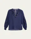 Kobi Halperin Soraya Sequin Embroidered Linen Blouse In Indigo