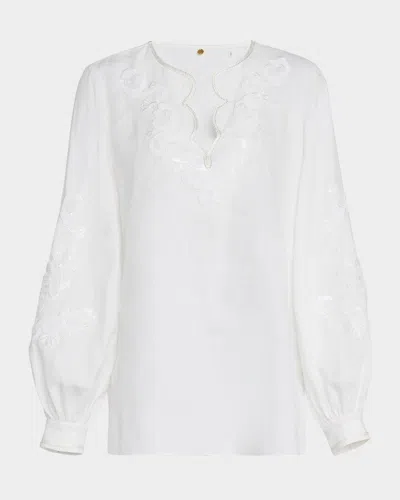 Kobi Halperin Soraya Sequin Embroidered Linen Blouse In White