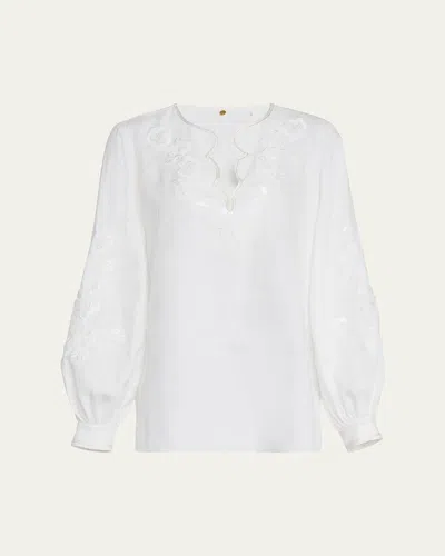 KOBI HALPERIN SORAYA SEQUIN EMBROIDERED LINEN BLOUSE