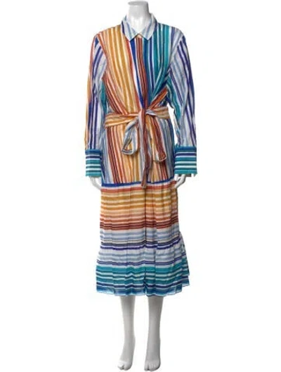 Pre-owned Kobi Halperin Striped Midi Length Dress In Blue/orange/white