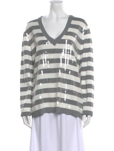 Pre-owned Kobi Halperin Striped V-neck Sweater In Silver