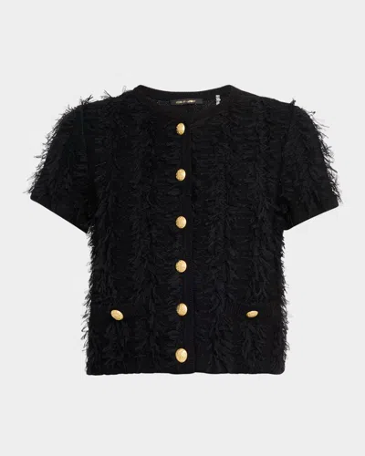 Kobi Halperin Swift Fringed Button-down Sweater In Black