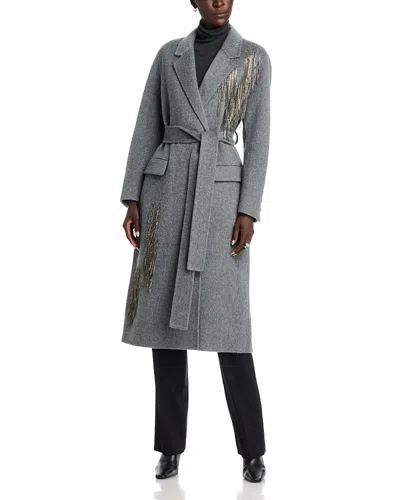 Kobi Halperin Sydni Wool Blend Embellished Fringe Coat In Gray