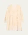 Kobi Halperin Sykora Embroidered Long-sleeve Belted Dress In Ecru