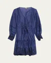 Kobi Halperin Sykora Embroidered Long-sleeve Belted Dress In Indigo