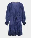 Kobi Halperin Sykora Embroidered Long-sleeve Belted Dress In Indigo