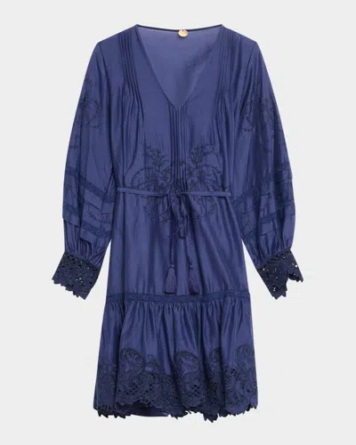 KOBI HALPERIN SYKORA EMBROIDERED LONG-SLEEVE BELTED DRESS