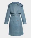 Kobi Halperin Tash Denim-print Leather Trench Coat In Blue