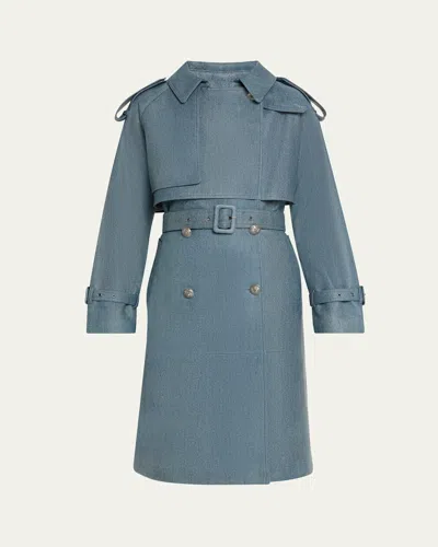 KOBI HALPERIN TASH DENIM-PRINT LEATHER TRENCH COAT