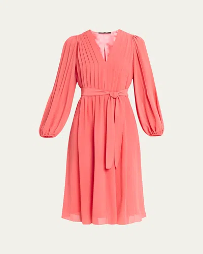 Kobi Halperin Tatum Pintuck Blouson-sleeve Midi Dress In Pink