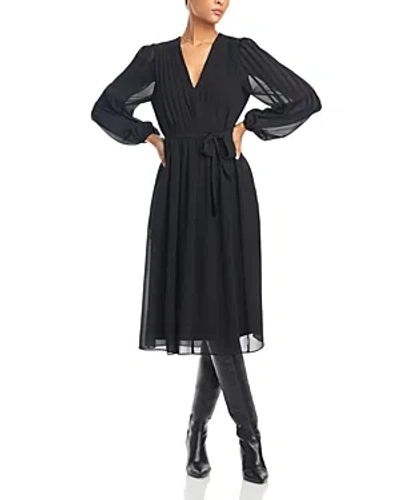 Kobi Halperin Tatum Pintucked V Neck Midi Dress In Black