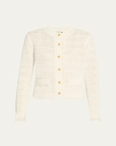 KOBI HALPERIN TAZA POINTELLE-KNIT FRINGED SWEATER