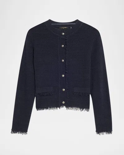 KOBI HALPERIN TAZA POINTELLE-KNIT FRINGED SWEATER
