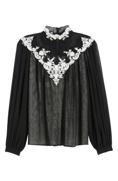 Kobi Halperin Teagan Embroidered Mock Neck Top In Black