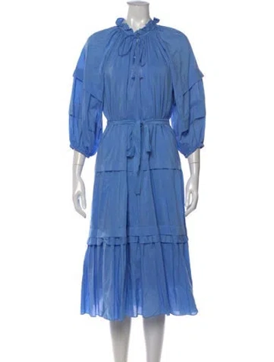 Pre-owned Kobi Halperin Tie Neck Midi Length Dress In Blue