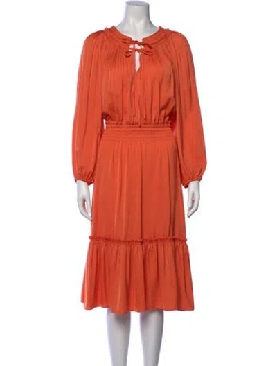 Pre-owned Kobi Halperin Tie Neck Midi Length Dress In Orange