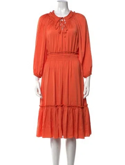 Pre-owned Kobi Halperin Tie Neck Midi Length Dress In Orange