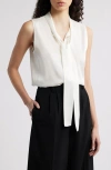 Kobi Halperin Tie Neck Sleeveless Stretch Silk Top In Ivory