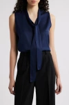 Kobi Halperin Ives Sleeveless Tie-neck Blouse In Midnight Blue