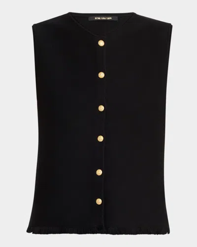 KOBI HALPERIN TOBIAS SLEEVELESS FRINGED BUTTON-DOWN SWEATER