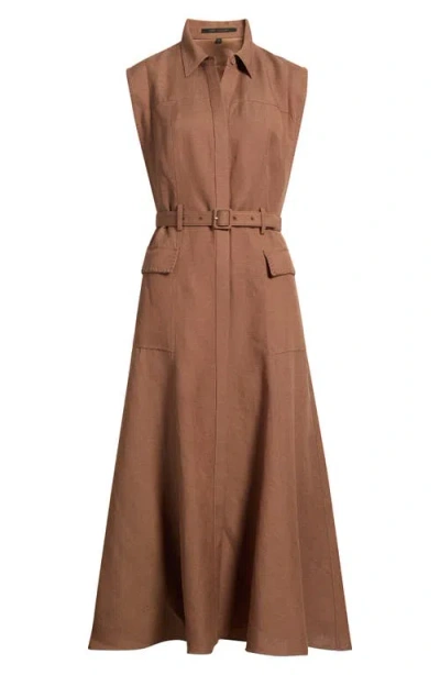 Kobi Halperin Tomi Linen Blend Maxi Shirtdress In Brown