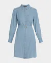 Kobi Halperin Tie Waist Button Front Long Sleeve Chambray Dress In Light Blue