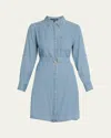 Kobi Halperin Tie Waist Button Front Long Sleeve Chambray Dress In Light Blue