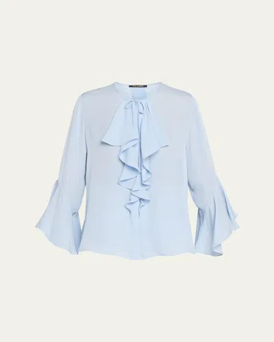 Kobi Halperin Turner Tie-neck Ruffle Blouse In Blue
