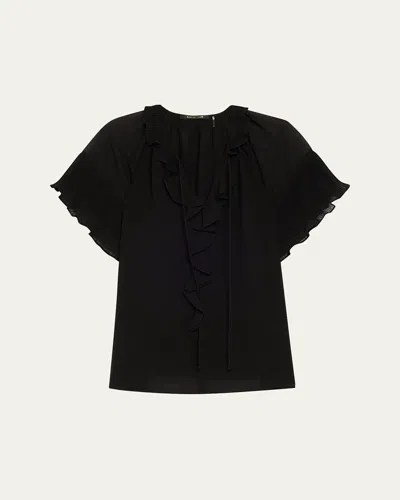 Kobi Halperin Vale Raglan-sleeve Ruffle Blouse In Black
