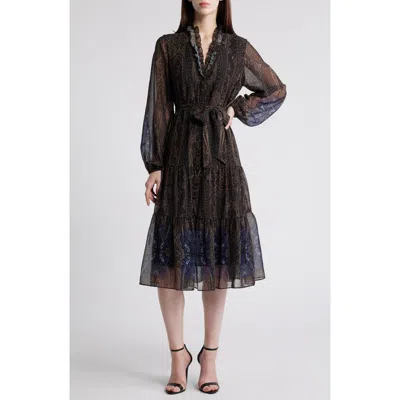 Kobi Halperin Verena Paisley Long Sleeve Tiered Dress In Coco Multi