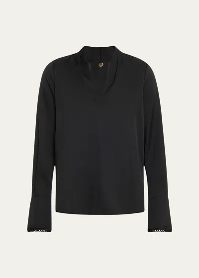 Kobi Halperin Verily Braided-trim Silk Blouse In Black