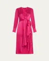 Kobi Halperin Victoria Tie Waist Long Sleeve Midi Dress In Hot Pink
