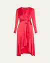 Kobi Halperin Victoria Faux-wrap Silk Satin Midi Dress In Scarlet