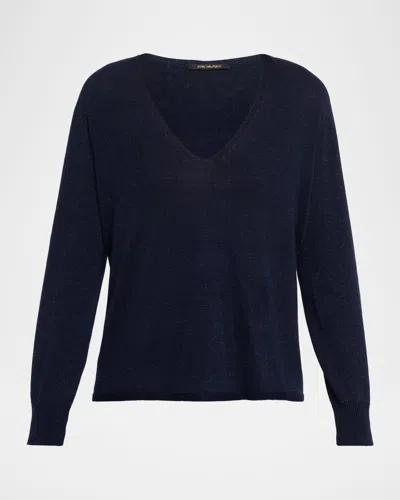 Kobi Halperin Vinny V-neck Shimmer Knit Sweater In Blue